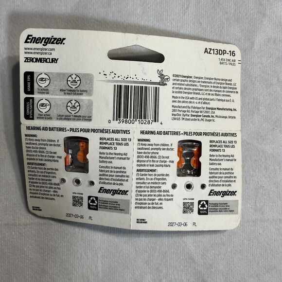 RAYOVAC (16-Pack) Sz 13 Made in USA (16) Hearing Aid Batteries NEW - Picture 2 of 5